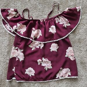 No Boundaries Burgundy Top with Floral Accents